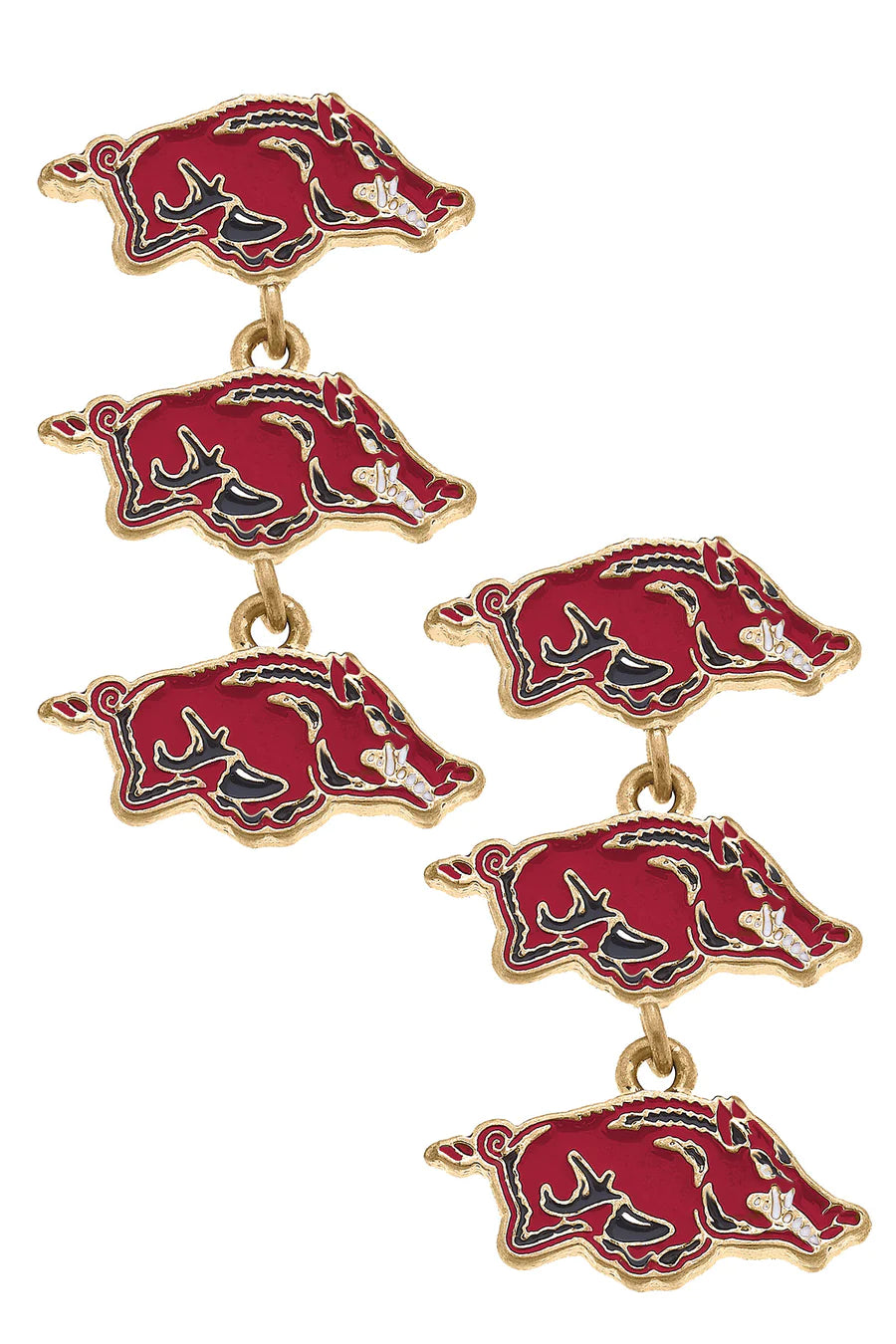 Arkansas Razorbacks Triple Drop Enamel Earrings in Cardinal