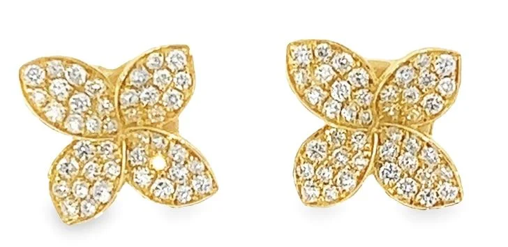 Ayash Gems- 18Y 4-Leaf Pave' Round Diamond Flower Earrings