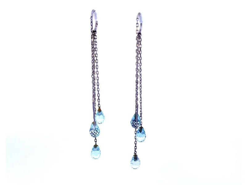 Briolette Cut Aquamarine Dangle Earrings in 14k White Gold