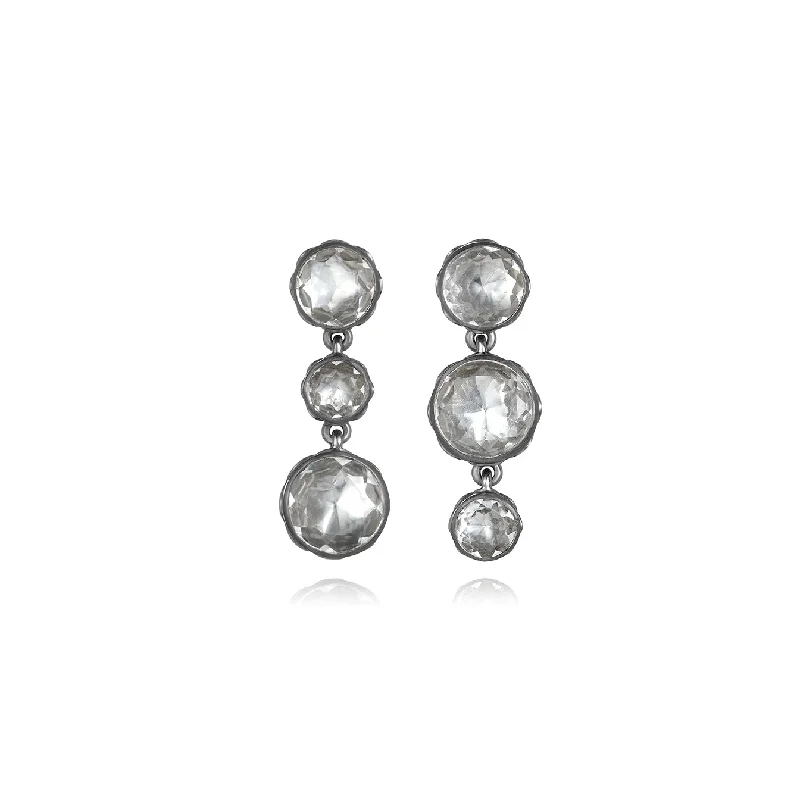 Catherine Round 3-Drop Earrings in White