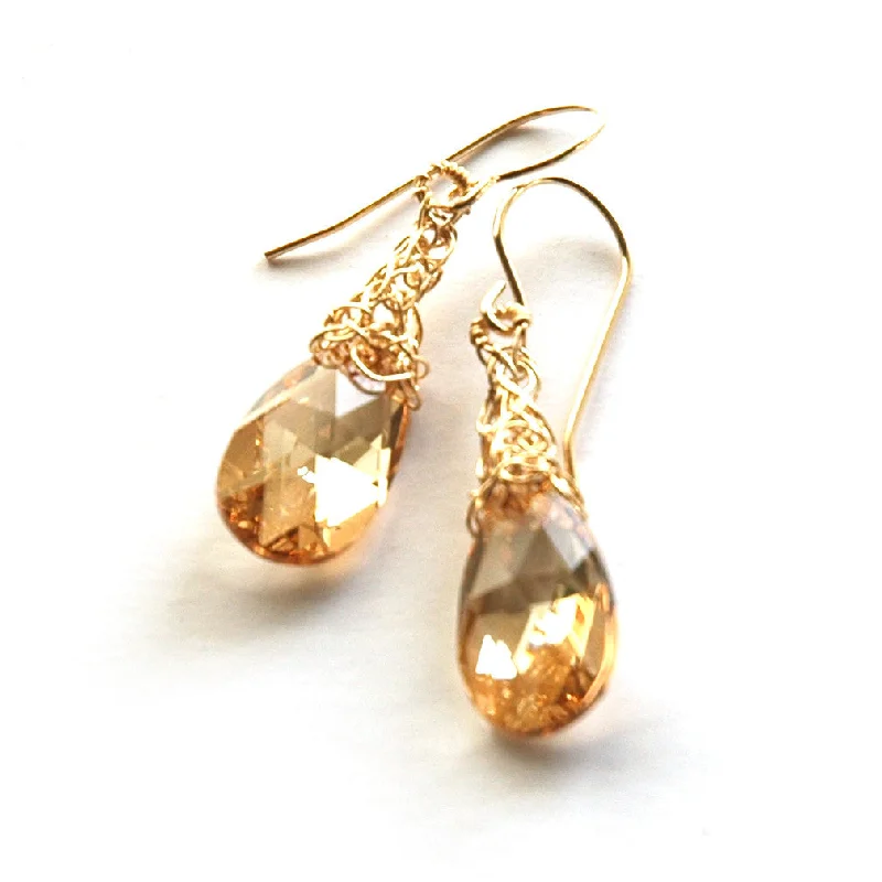 Amber Crystal Earrings, Dangle Gold Filled Swarovski earrings