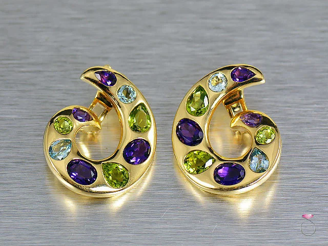 Chanel MultiGem Aquamarine Amethyst Peridot Curl 18K Earrings