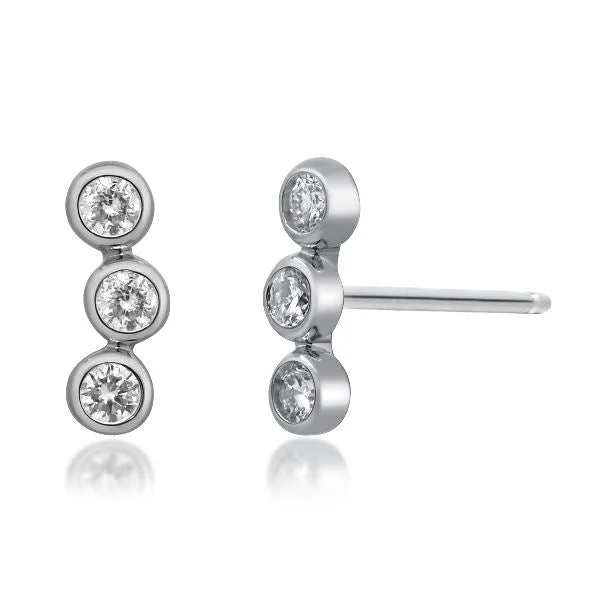 Color Jewels- 14W 3 Round Bezel Climber Earrings