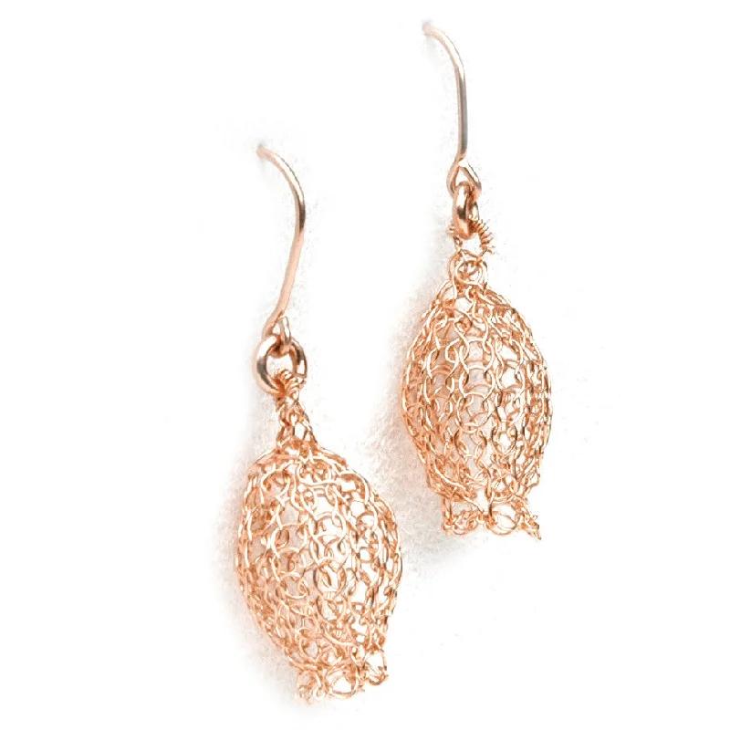 Dangle knitted ROSE gold earrings Pomegranate earrings