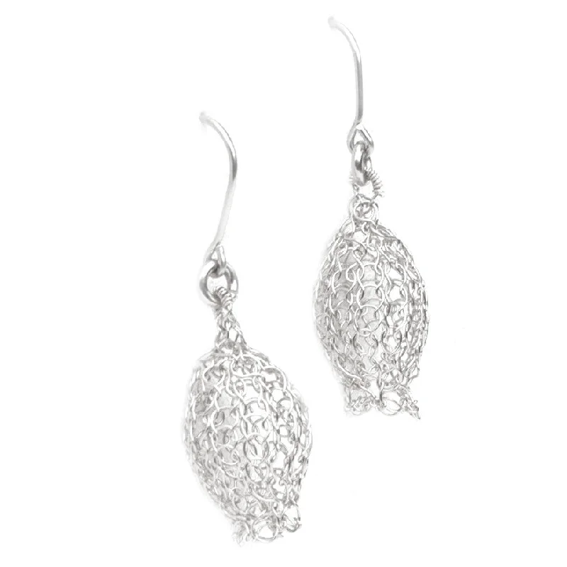 Dangle knitted silver earrings Pomegranate earrings