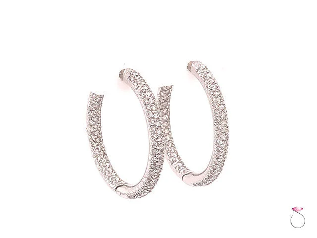 Designer Diamond Pave' 18K Hoop Earrings, 1.50 Carat