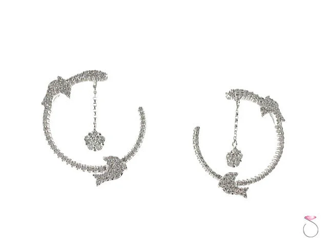 Diamond 1.44ctw Bead-set 18K Gold Dangle Hoop Dolphin Earrings