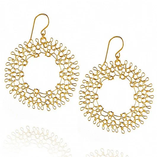 Dream Catcher wire crocheted gold filled earrings , have a spiritual day !