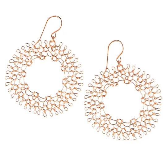 Dream Catcher wire crocheted ROSE gold filled earrings , have a spiritual day !