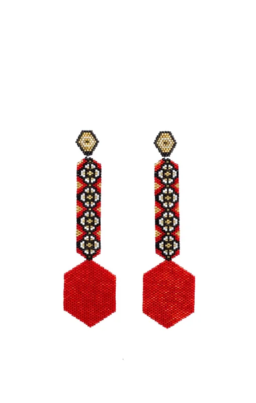 Red Glass Beaded Long Earrings