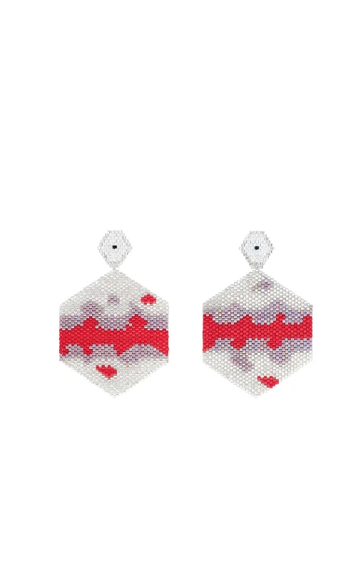 Red & White Glass Beaded Earrings