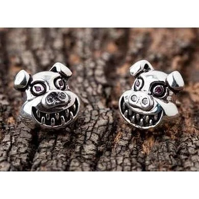 Evil Devil Pig Head Sterling Silver Gothic Earrings