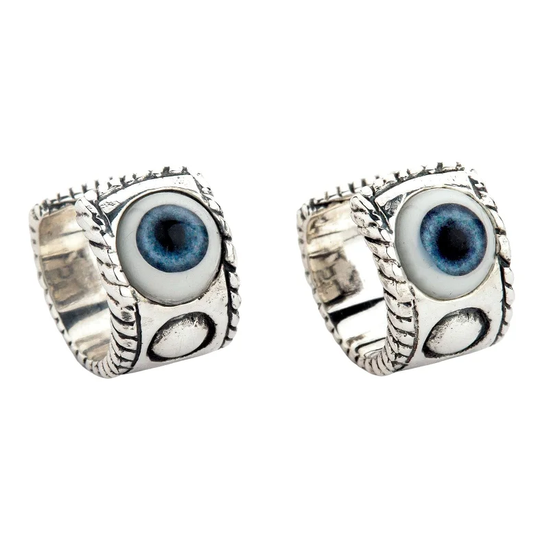 Evil Eye Eyeball Sterling Silver Hoop Ear Cuff Earrings