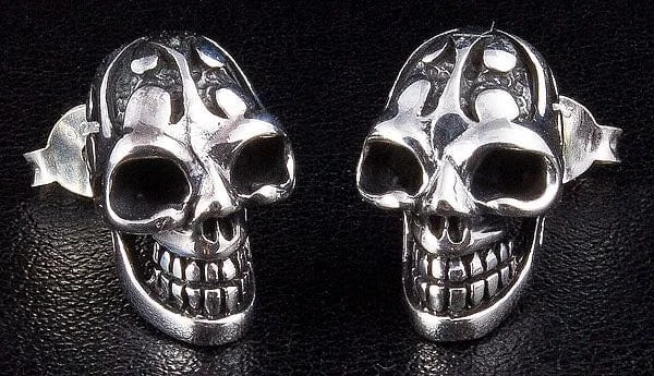 Flame Tattoo Sterling Silver Skull Earrings