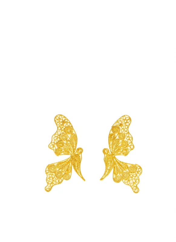 Gold Butterfly Filigree Stud Earrings