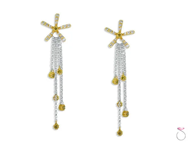 Two Tone .40ct Diamond Ocean star Chandelier Dangle Earrings in 18K