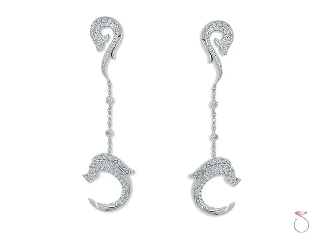 18K Gold 1.80ct Diamond Micro-pave Dolphin Earrings