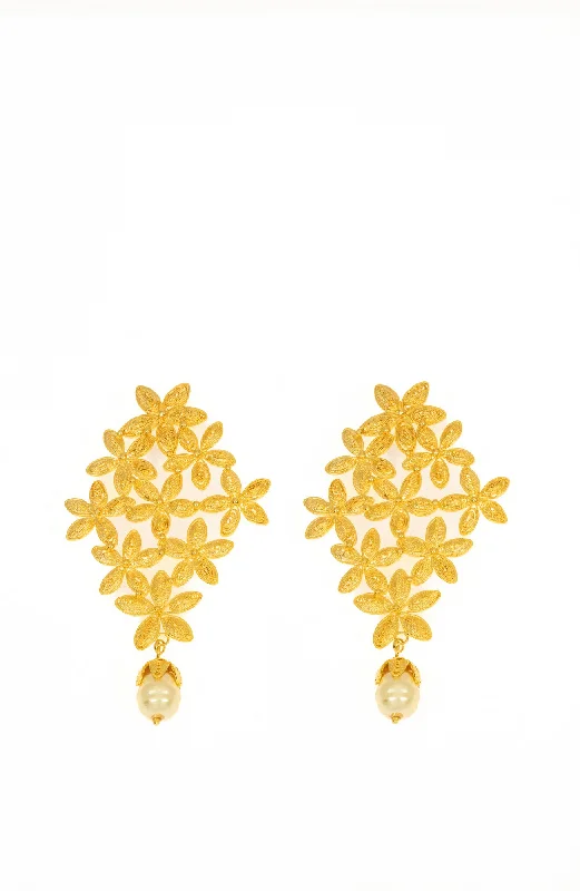 Gold Flower Baroque Pearl Drop Earrings