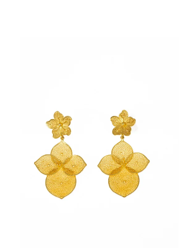 Gold Plated Double Flower Filigree Earrings