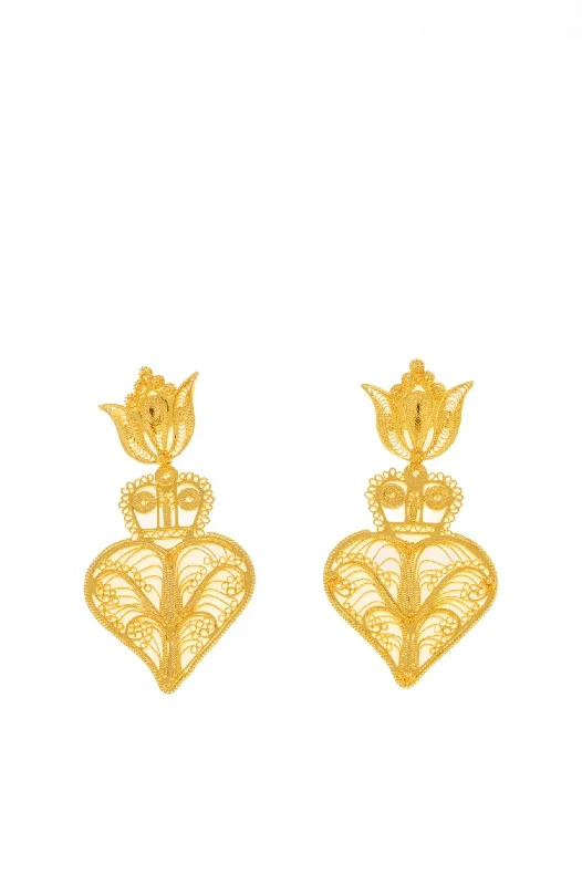 Golden Filigree Heart Earrings