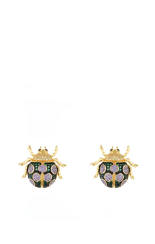 Green Crystal Beetle Stud Earrings