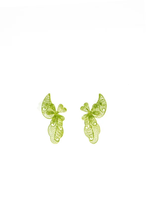 Green Hand-painted Butterly Filigree Earrings