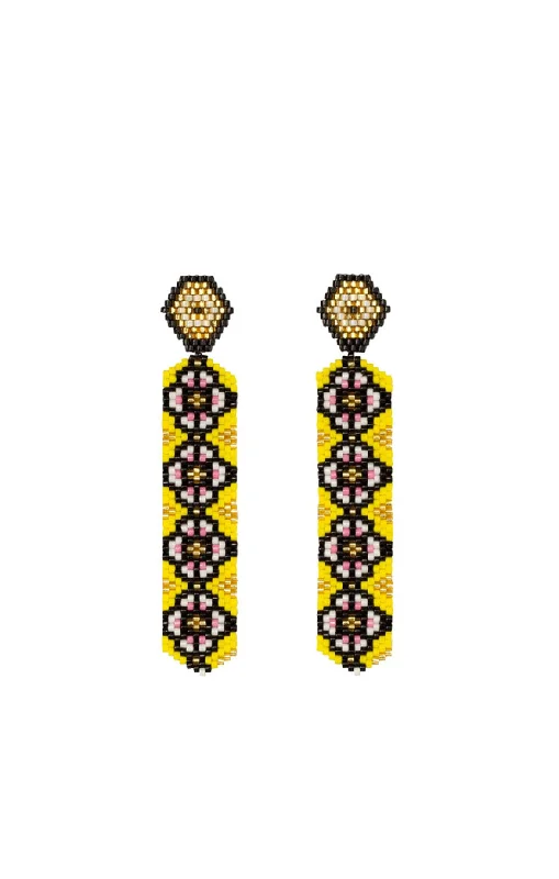 Yellow Flora Glass Beaded Earrings