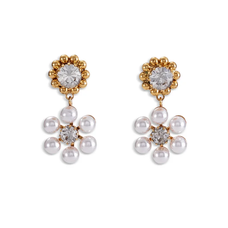 Hannah Floral Pearl and Crystal Drop Earrings