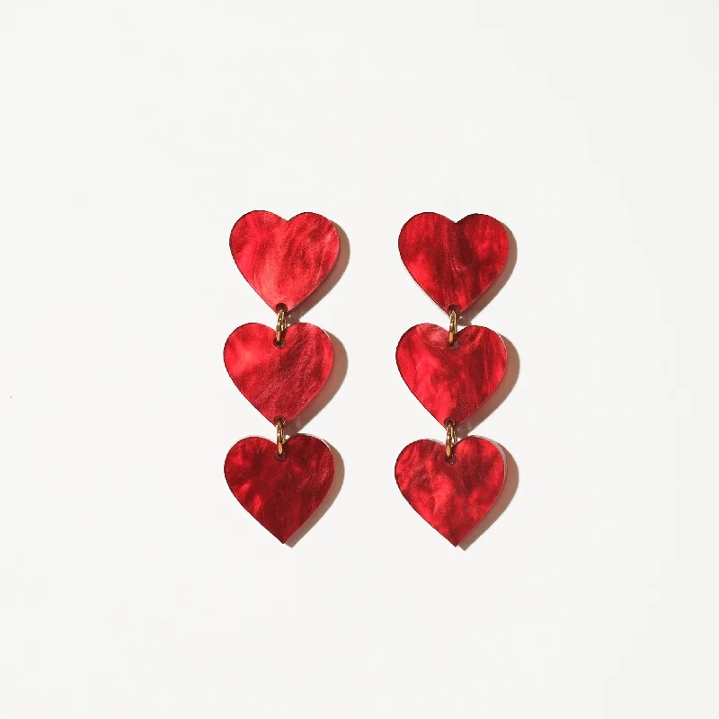 Heart Chain Dangle Earrings in Love Potion