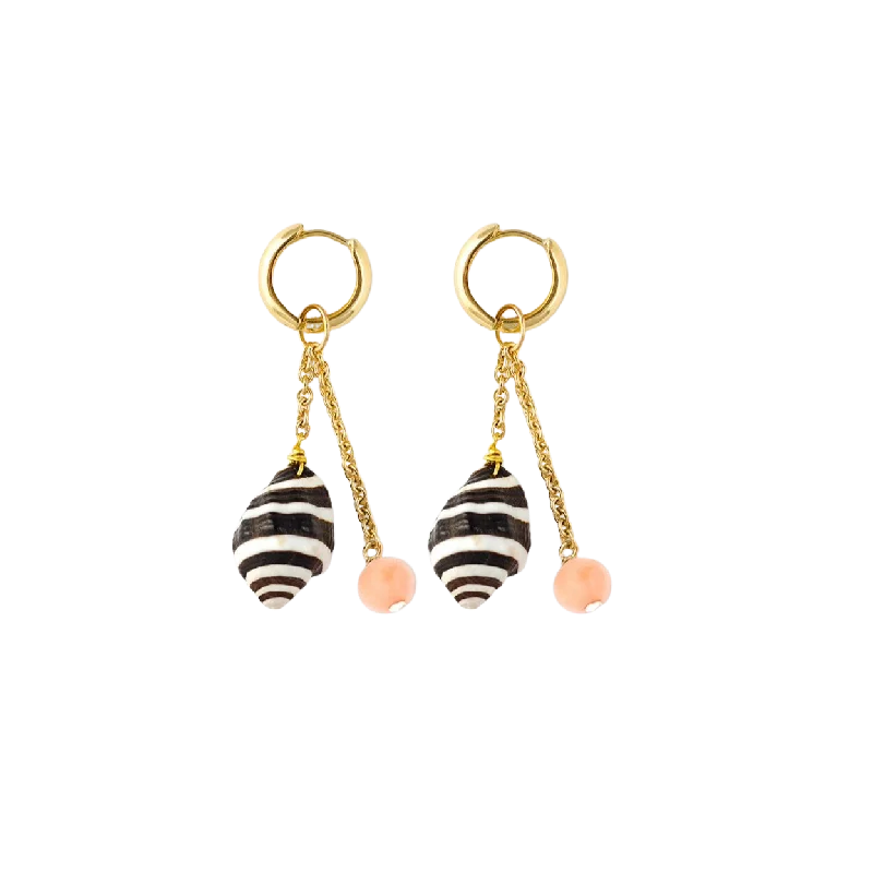 Les Charmantes Coral & Shell Charm Gold Earrings