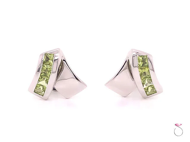 Louis Feraud Peridot Designer 18k Stud Earrings