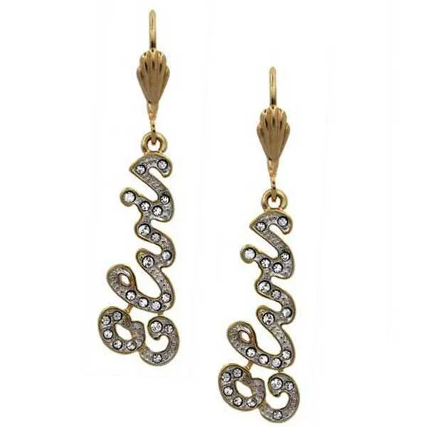 Lowell Hays Gold Plated Crystal Elvis Signature Earrings