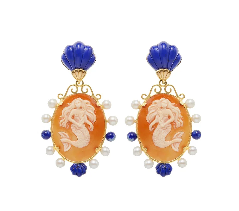 Mermaid Cameos Earrings in Lapis