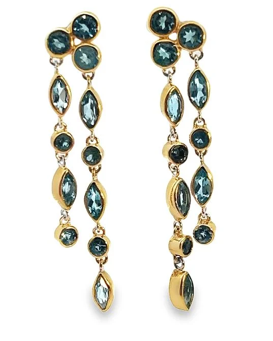 Michou SS/ 22K Vermeil Double Waterfall Dangle Earrings w/ Blue Topaz