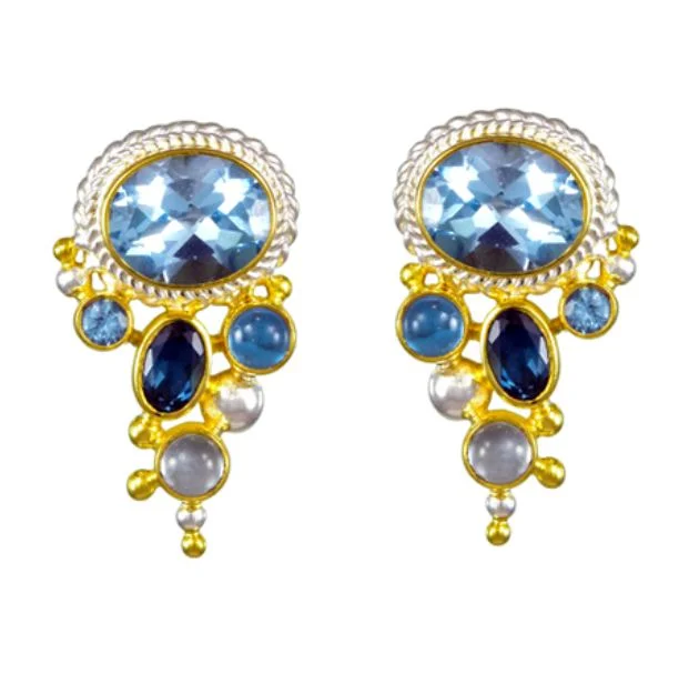 Michou SS/22KY Vermeil Etruscan Style Tri-Tone Blue Topaz Earrings