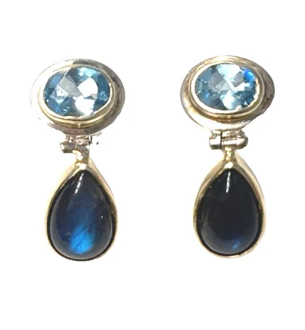 Michou SS/22Y Vermeil Blue Topaz and Labradorite Dangle Earrings