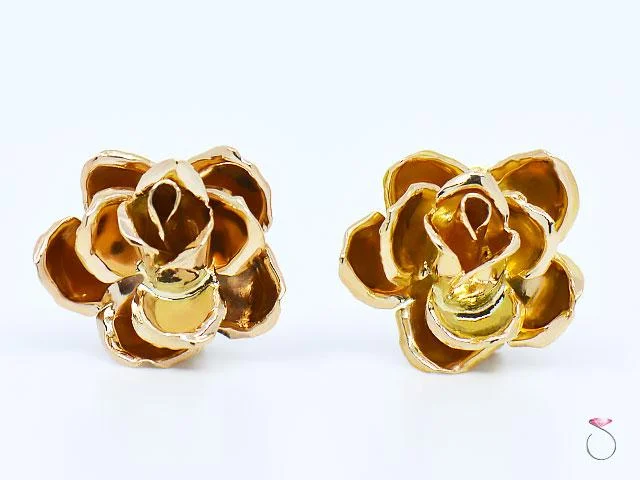 MING'S Hawaii 3D rose Earrings 14K Yellow Gold