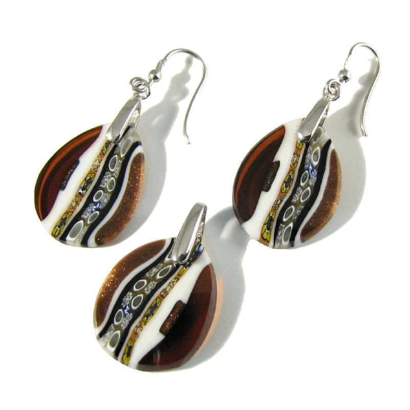 Murano glass Amber small drop-shaped Pendant & earrings set Inglesina