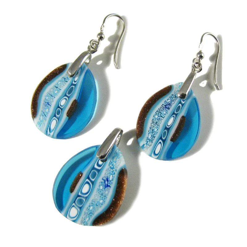 Murano glass Aquamarine small drop-shaped Pendant & earrings set Inglesina