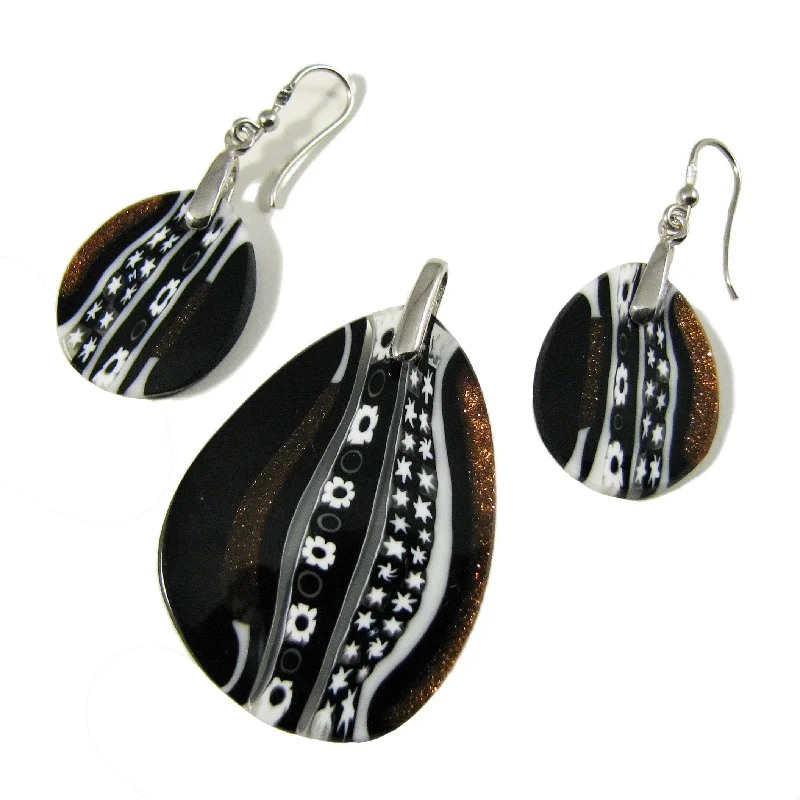 Murano glass Black drop-shaped Pendant & earrings set Inglesina