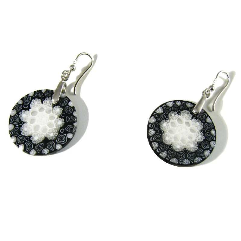 Murano glass Black round earrings "Millefiori"