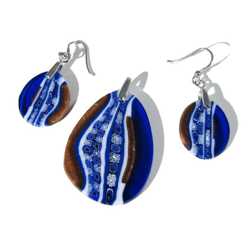 Murano glass Blue drop-shaped Pendant & earrings set Inglesina