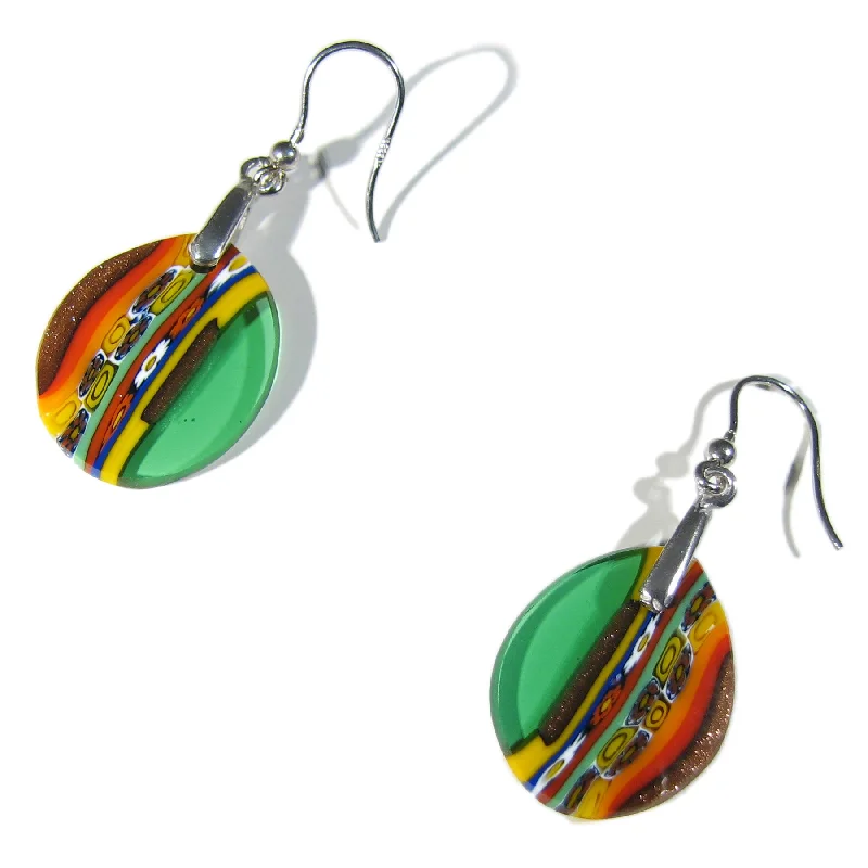 Murano glass drop-shaped Multicolor Green earrings "Inglesina"