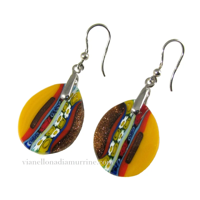 Murano glass drop-shaped Multicolor Yellow earrings "Inglesina"