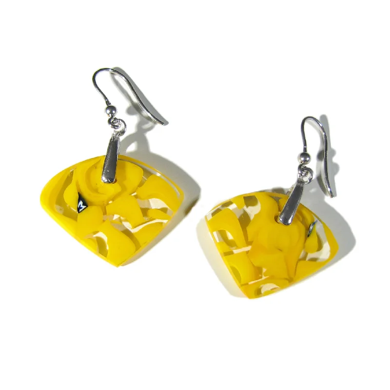 Murano glass fan-shaped yellow earrings "Fantasy"