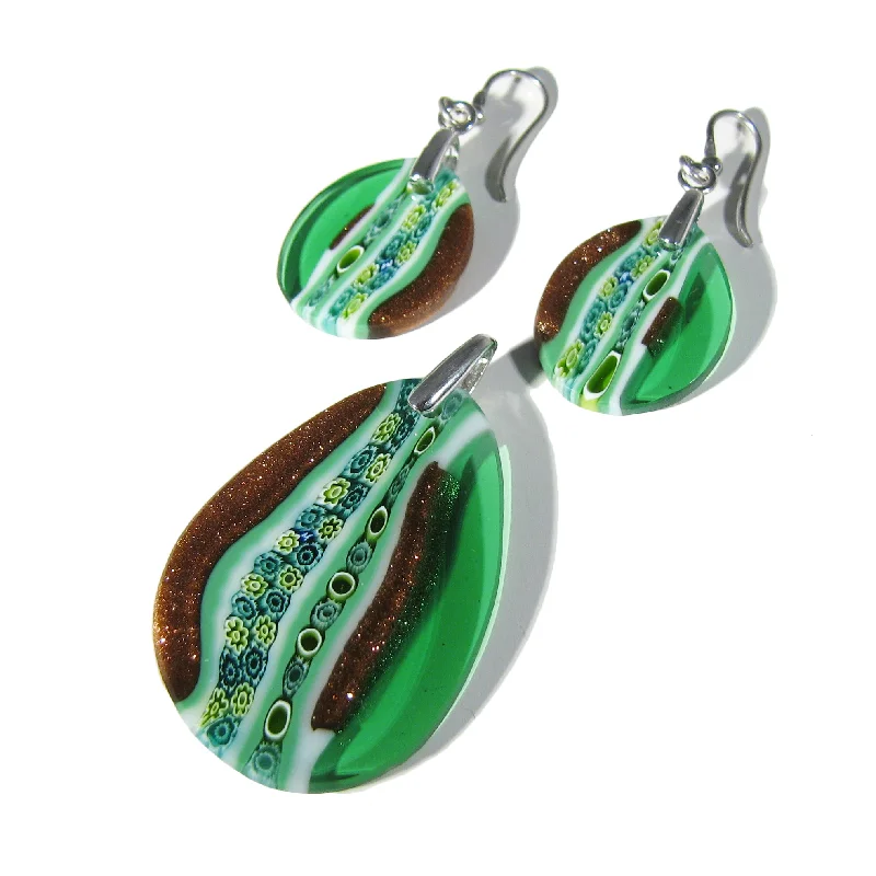 Murano glass Green drop-shaped Pendant & earrings set Inglesina