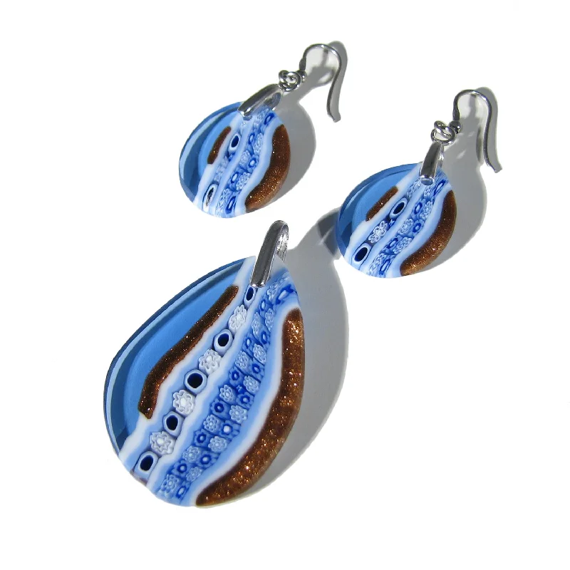 Murano glass Light Blue drop-shaped Pendant & earrings set Inglesina