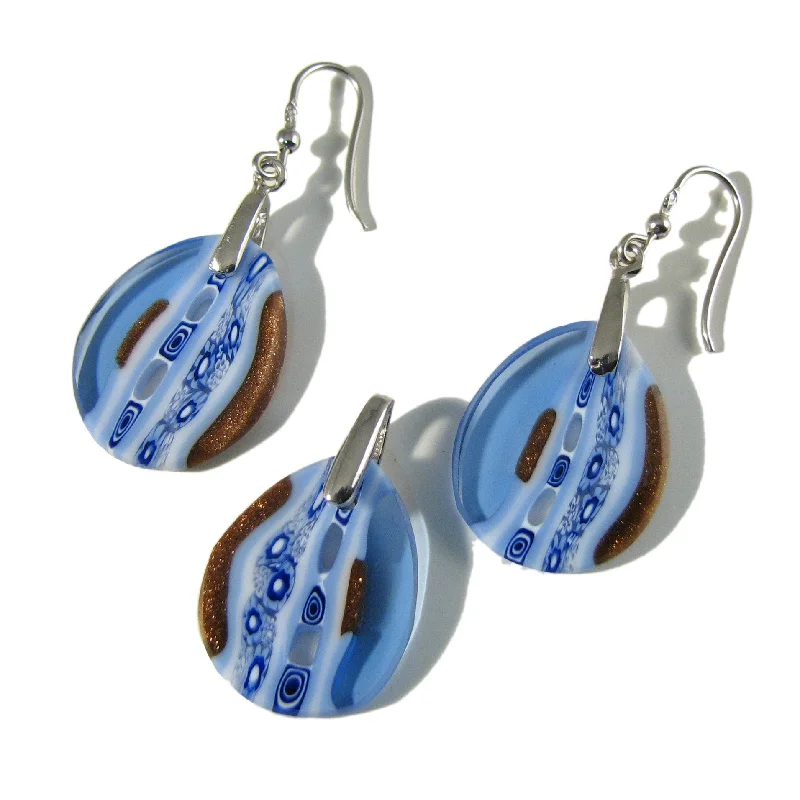 Murano glass Light Blue small drop-shaped Pendant & earrings set Inglesina