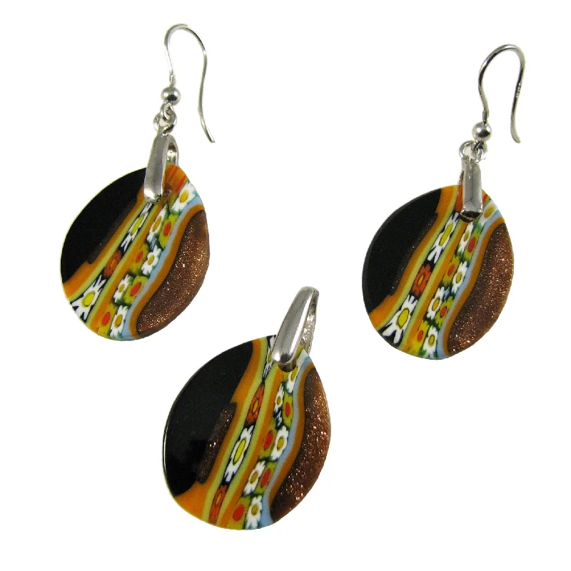 Murano glass Multicolor Black small drop-shaped Pendant & earrings set Inglesina