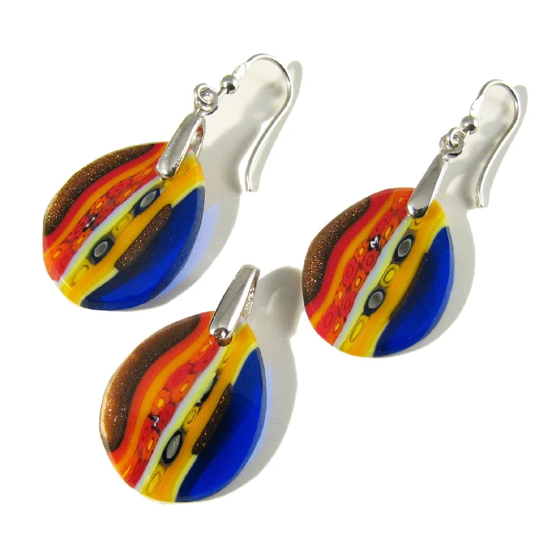 Murano glass Multicolor Blue small drop-shaped Pendant & earrings set Inglesina